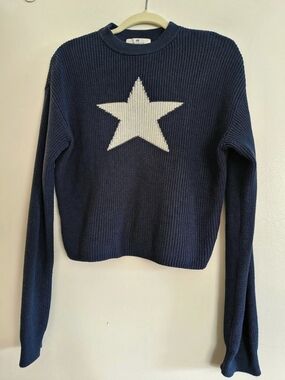 H&M Loose-Fit Motif-Detail Jumper Star Sweater Blue & White Medium